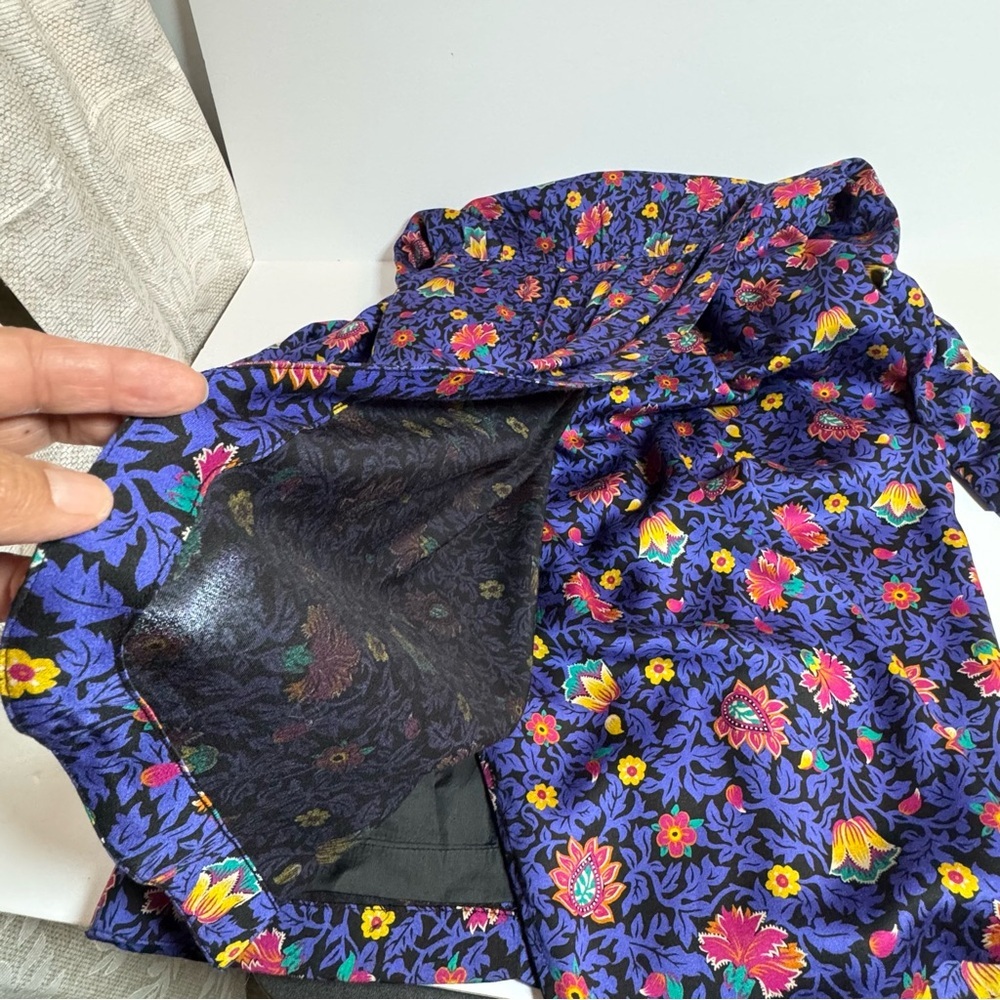 Liz Claiborne Vintage Floral Midi Dress Petite 8 Blue Rayon Belted Long Sleeve - Picture 8 of 11